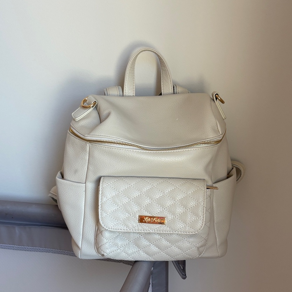 Luli Bebe Women’s Cream Quilted Front Pocket Backpack Insulated Off White
